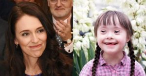 Down Syndrome child and Jacinda Ardern