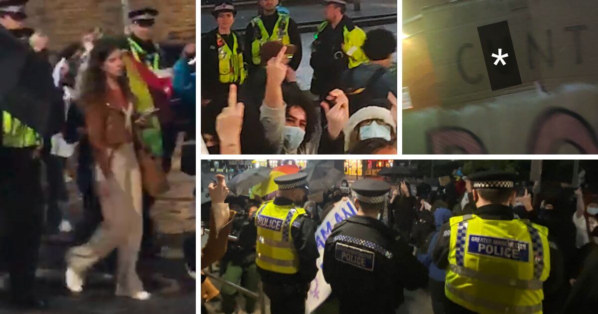 Manchester Police protect young female pro-life speaker from screaming pro-abortion mob