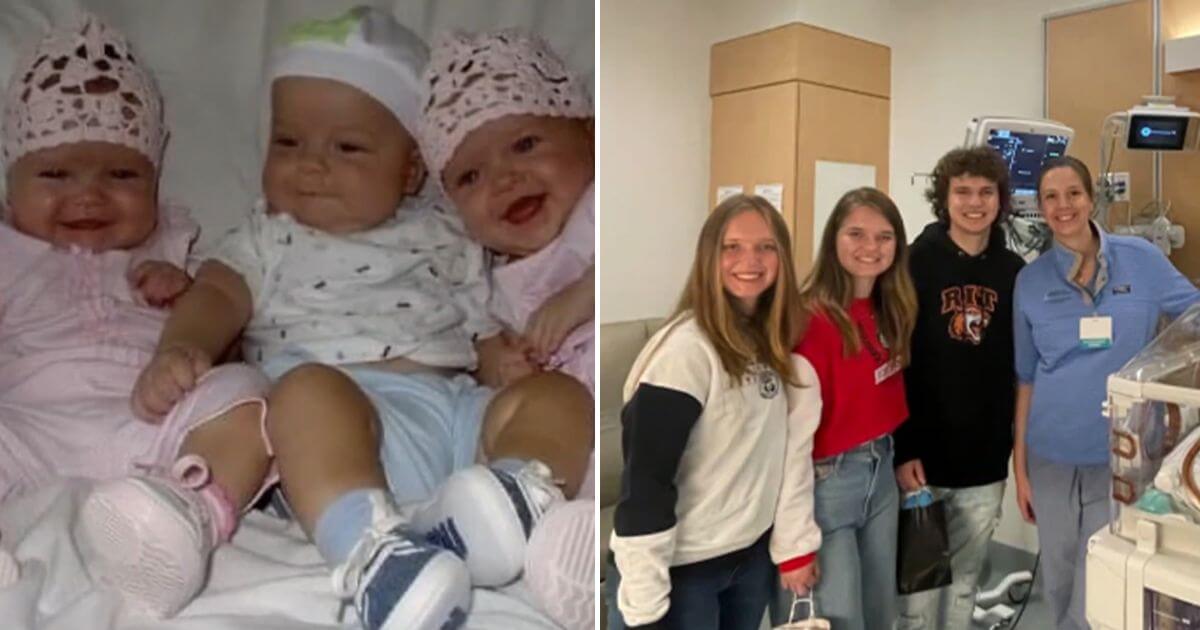 Premmie triplets reunite with their NICU nursing team 18 years later