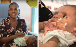 Mother and son reunited after baby sent away for life-saving treatment