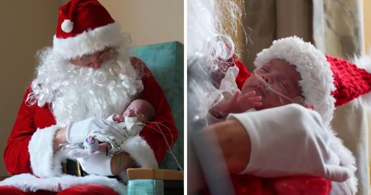 Premature babies in hospital receive a special visit from Father Christmas