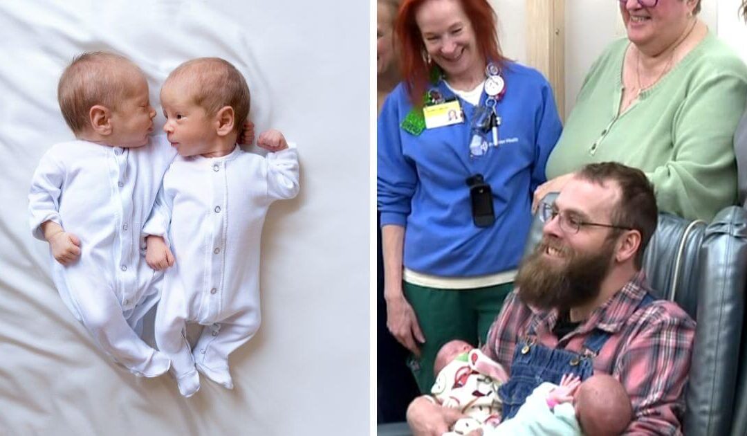Father and baby twins, born 35 years apart, both premature and treated by same nurses