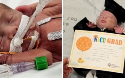 Premature baby boy leaves intensive care with graduation ceremony as he returns home after 127 days