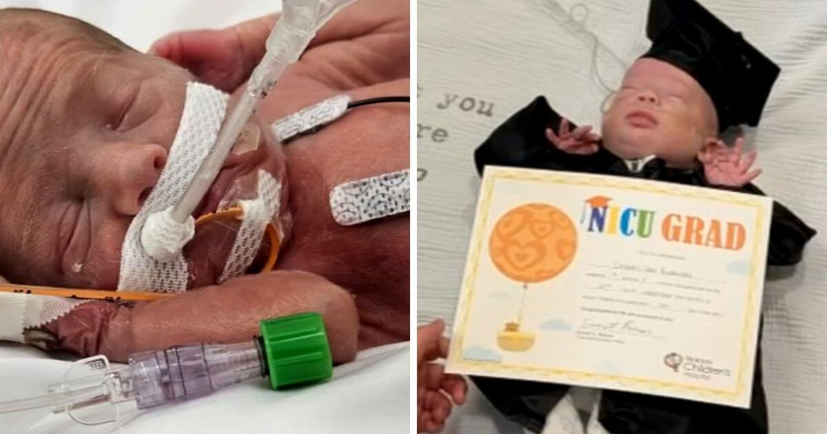 Premature baby boy leaves intensive care with graduation ceremony as he returns home after 127 days